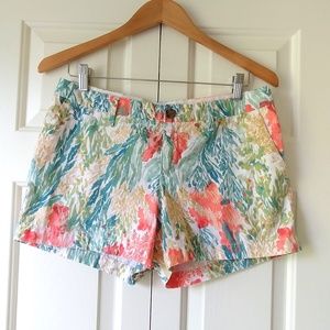 Tropical Print Cotton shorts, Mid Rise, Chic Flora